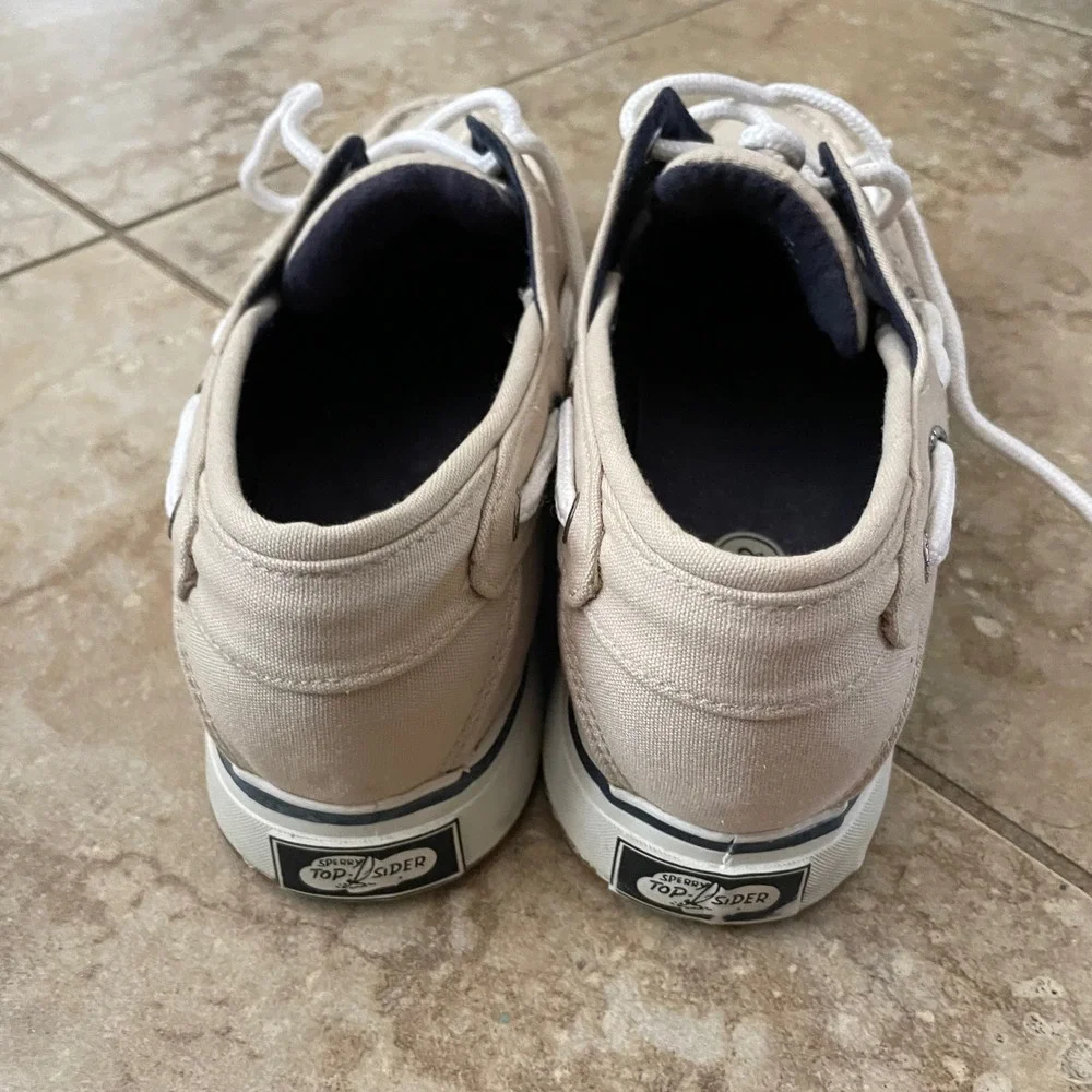 Sperry Top-Sider Mens 9.5 Beige Canvas Boat Shoes 0777144 A4-CH17 Neutral Casual